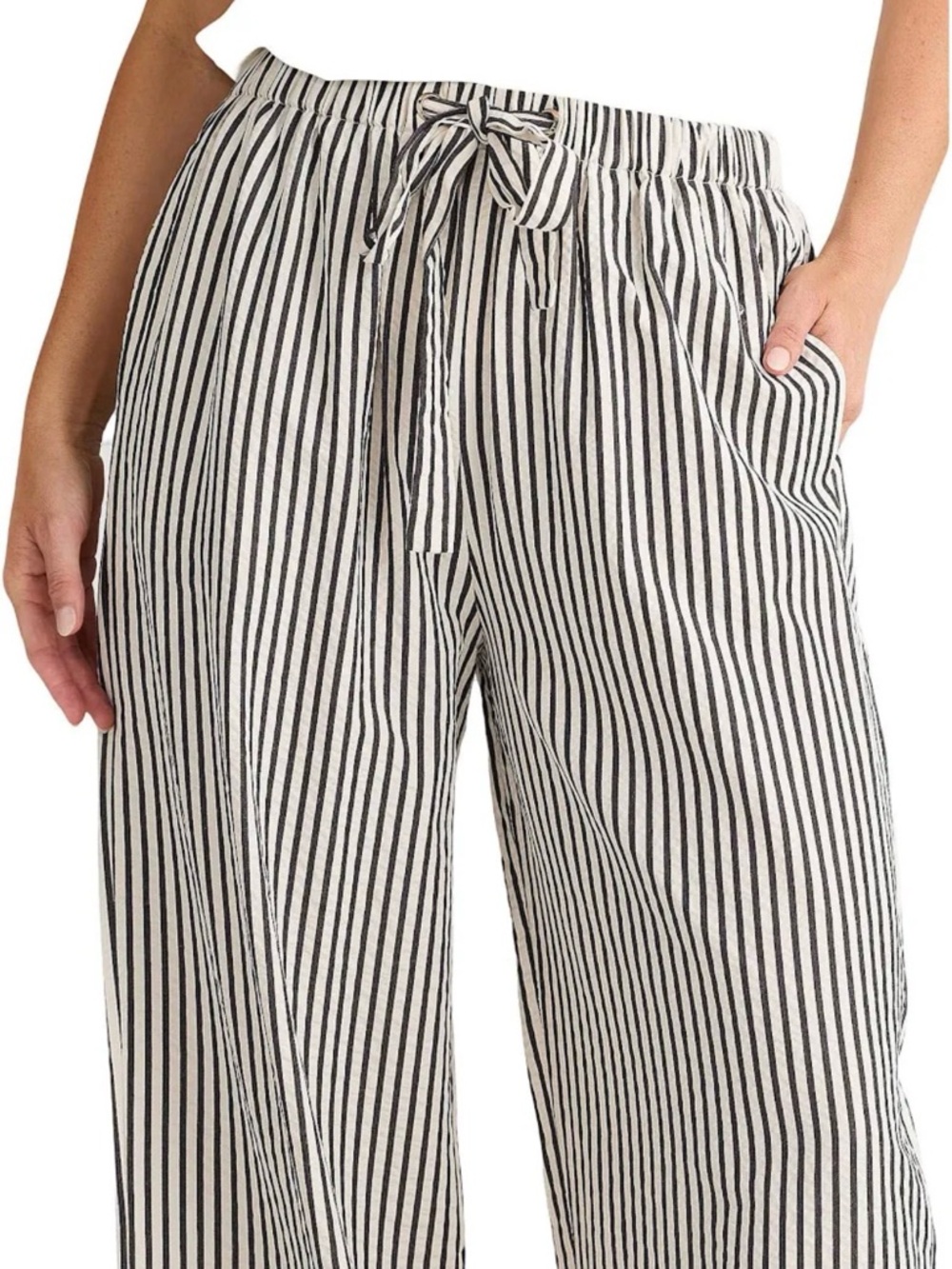 Brave+True Black White Striped Wide Leg Pants High Waist Drawstring Size L